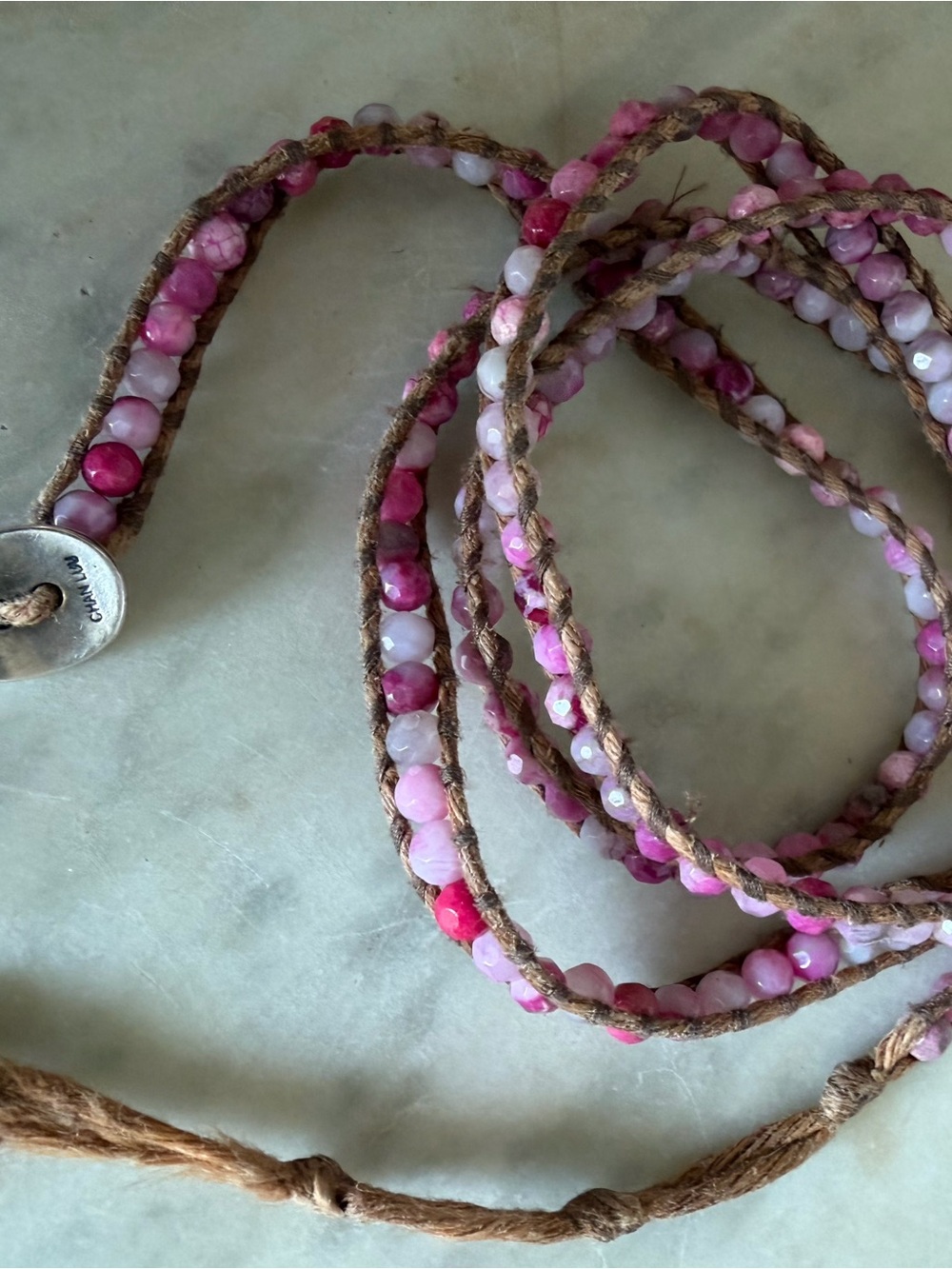 Chan Luu Pink Beaded Multi-Strand Wrap Bracelet with Sterling Silver Button - Picture 6 of 6